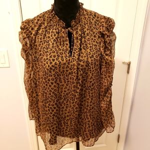 CECE LS Animal Print Puffed Sleeve Blouse Size M